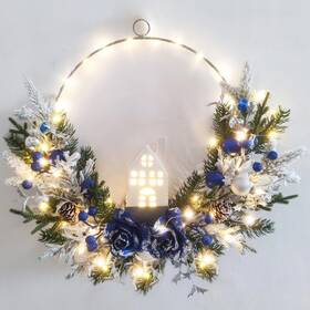 Vofu02blue Vofuly Prelit Blue Silver Christmas Hoop Wreath With Lighted Housefarmhouse Win