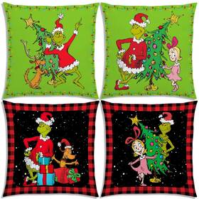 Eau-456-6 Vohado Merry Christmas Throw Pillow Covers 18x18 Green Winter Holid