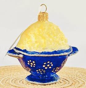 Slt05-a19 Volta Penne Pasta In Blue Colander Food Christmas Hand Made Glass Ornament Rare New