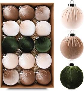 Vtyepou 445001784765 Velvet Christmas Tree Ornaments Shatterproof Balls 3.15in Multicolor 15 Pack