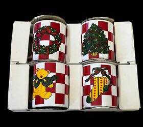 Waechtersbach 097031121439 Set Of 4 Vintage Christmas Mugs Cups White Red Check Wreath Tree