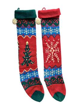 Wal-mart 605388986030 Pair Of Nordic Fair Isle Hand Knit Long Narrow Christmas Stockings 24 Inch L Vintage