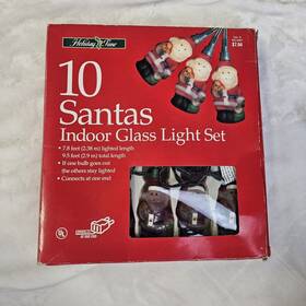 20220 Walmart Vibtage Santa Indoor Glass String Light Set 10 Lights 7.8ft Length Tested Xmas