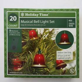Walmart 764878623005 New Holiday Time Christmas Musical Red Bell Light Set 20 Bells 25 Songs Indoor