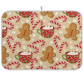 G285902318p Wamika Christmas Gingerbread Man Candy Cane Dish Drying Mat For Kitchen Winter Snow