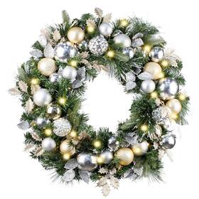 Wanna-cul 636601406004 Pre-lit 30 Inch Large Christmas Wreath For Front Door With 50 Led Lights Cham