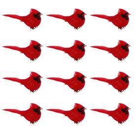Hn001 Warmtree 20 Pcs Artificial Christmas Cardinal Birds Simulation Red Feather Mini
