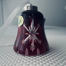 109669 Waterford Ruby Red Cut To Clear Crystal Christmas Bell Ornament Snow Crystals