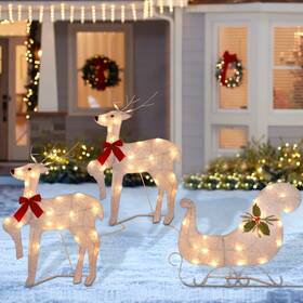 W24slh Waterglide Taro60 0.15 Set Of 3 Lighted Christmas 2d Reindeers Outdoor Decorations 23 Inch