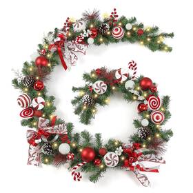 Cgl-e002-90 Wbhome Pre-lit 9 Feet/106 Inch Christmas Garland Candy Shop Red And White Themed With