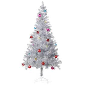 Wdtr02s Wellwood 6 Ft Silver Tinsel Christmas Tree With 24ct Assorted Ornament Set And Metal