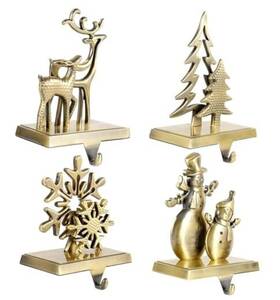 Wenfome 749965018834 Christmas Stocking Holders For Mantel 4pc Holiday Bronze Hangers - 4