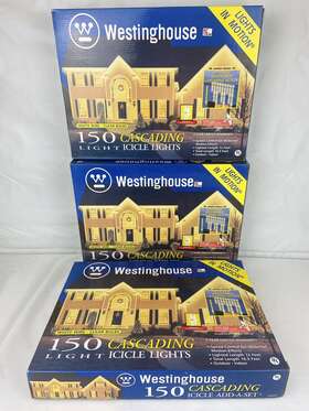 W69701 Westinghouse 3 Boxes 150 Clear Cascading Icicle Christmas Light Set With Speed Control 12 Ft