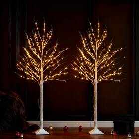 Wexo Palindrog Hb-240hs Lighted Birch Tree 2 Pack 6 Ft Prelit White Artificial Christmas Trees With