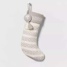 White 191908598185 Knit Fair Isle Monogram Inch T Christmas Stocking Gray/white Target Wondershop