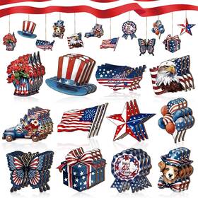 White 445046189136 36 Pcs 4th Of July Wooden Ornaments Memorial Day Red Blue Christmas Tree