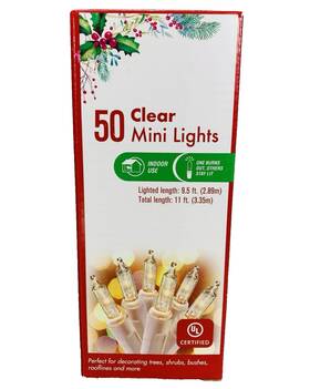 White 764878604271 Clear Mini Lights String 50 Count Wire Christmas Incandescent 9.5ft