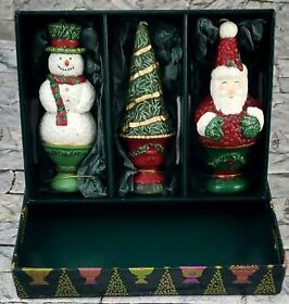 64251015 White Barn 3pc Christmas Topiary Tree Candles New Snowman Santa Bath Body Works