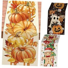 Yqq-windkream-0665 Windkream 3 Pcs Fall Pumpkin Table Runner Autumn Halloween Ghost Christmas Gingerbread
