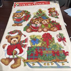 07015 Window Decorations Vintage Christmas Color Clings Teddy Bears 1996 Static Decoration