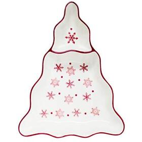 Winterfest Christmas Collection 15inch Tree Chip Dip Platter Red Whi