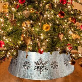 Collar-g28 Wkhomedeco 29 Inch Galvanized Metal Christmas Tree Collar With String Lights Snowflake Diecut