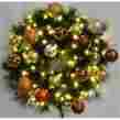 Wl-gwsq-04-wood-lww Queens Of Christmas 4 Ft Pre-lit Warm White Sequoia Wreath Decorated With The Woodland Ornament