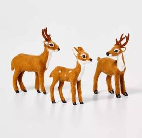 Wondershop 042738024897 3 Faux Fur Deer Set Decorative Christmas Figurines Furry Brown Spots