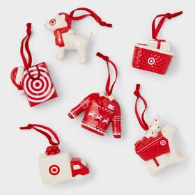 Wondershop 042738039839 5pc Target Ceramic Christmas Ornaments Red White Bullseye New