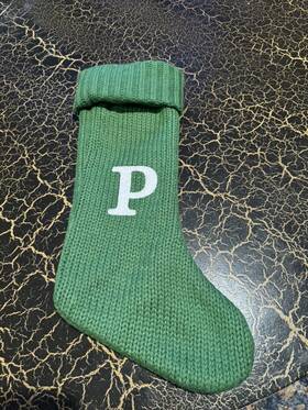 051032188 Wondershop Chunky Burgundy Knit Monogram P Christmas Stocking Green Hanging