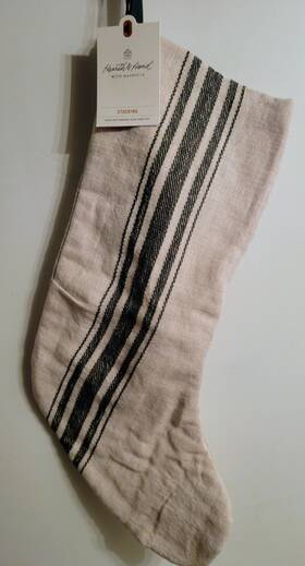 Wondershop 191908685021 Hearth And Hand With Magnolia Linen Christmas Stocking Center Stripe Green/cream