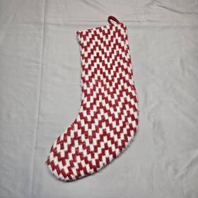 Wondershop 191908861654 Fuzzy Chevron Christmas Stocking Red And White Knit