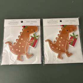 Wondershop 196610052635 Lot Of 2 Ceramic Dinosaur Christmas Gift Topper Ornament