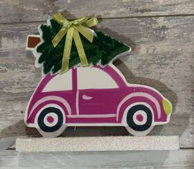 Wondershop 198101290090 Wondersho Christmas Decor - Pink Car With Tree New