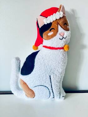 Wondershop 198101696762 Target Christmas 2024 Calico Cat Shaped With Santa Hat Throw Pillow