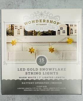 Wondershop 198101854568 7ft Xmas Metal Gold Star 15 Led Battery Operated String Lights Indoor