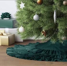 Wondershop 198850554818 Emerald Green Christmas Tree Skirt Ruffle 48 Inch Velvet New