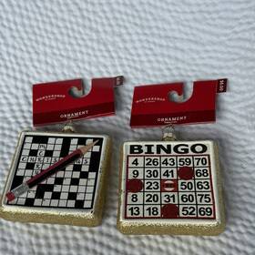 35712010 Wondershop 2 Bingo Game Card Gold Glittered Glass Christmas Hanging Ornament 3 Inch