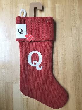 0617 Wondershop 490510321847 White Q On Red Knit Christmas Stocking 18 Inch Tall 9.5 Wide By