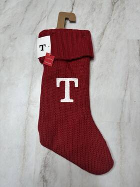 Wondershop 490510321878 Red Holiday Monogrammed Cable Knit Christmas Stocking Initial Letter T 20 Inch New