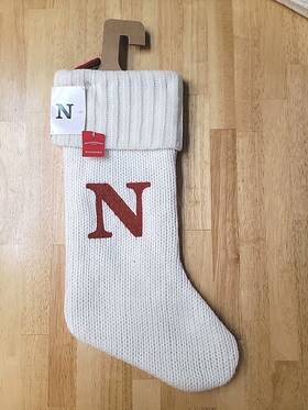 Wondershop 490510322073 Letter N Red Monogram Full Size White Knit Christmas Stocking