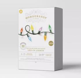 Wondershop 689720529222 60 Led Faceted C6 Christmas String Lights/twinkling/multi-color - New