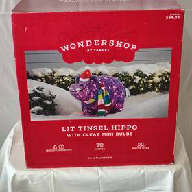 Wondershop 741895613189 Rare Target 2016 Lit Tinsel Hippo Purple 21.75 Inch Tall Christmas Read