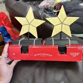 Wondershop 741895871220 Christmas Wooden Star Stocking Holders Xmas Hanger Pair Of 2