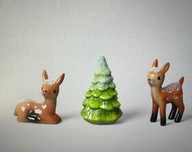 954-trg-bin88 Wondershop 3pc Retro Ceramic Deer Tree Christmas Figurine Set Mantel Table