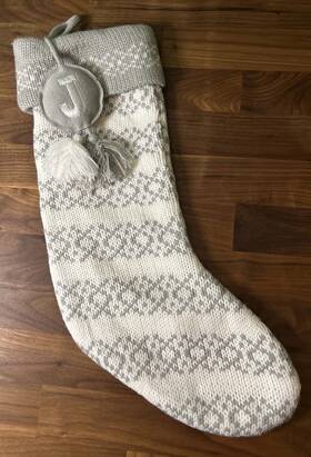Wondershop Target 191908600086 20 Inch Knit Christmas Stocking White/gray Lined Letter J Tassels