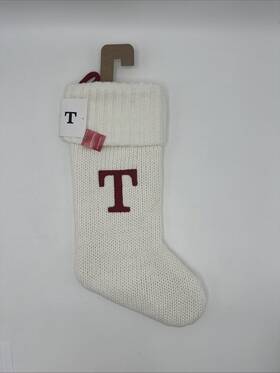 Wondershop Target 490510322127 White Knit Monogram Christmas Stocking 18 Inch Initial Letter T