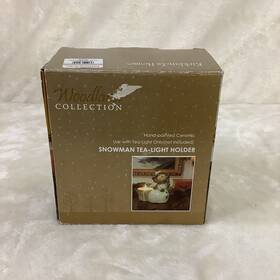 Woodland 666079901411 Christmas Snowman Tea-light Holder Collection Hand Painted Ceramic Nib