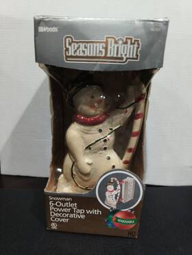 Woods Industries 078693067204 Vtg. Seasons Snowman Christmas Cane 6 Outlet Tap Decorative Cover New