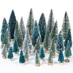 Rty-036 Woofty Artificial Frosted Sisal Christmas Tree 31 Pieces Bottle Brush Trees With Wood B